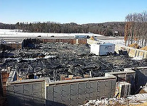 Commercial building foundation under construction on a winter job site near Cadott, Wisconsin